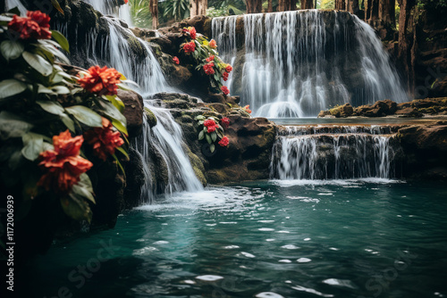 realistics waterfalls in Hawaiian culture hold great spiritual and mythological importance as they symbolize interconnectedness between elements, deities, and land photo