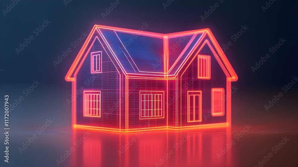 Futuristic Digital House Design Featuring Neon Lines and Geometric Patterns in a Dark Background Futuristic Digital House Design Featuring Neon Lines and Geometric Patterns in a Dark Background