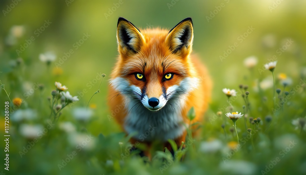 Obraz premium Majestic Red Fox in a Meadow of Flowers