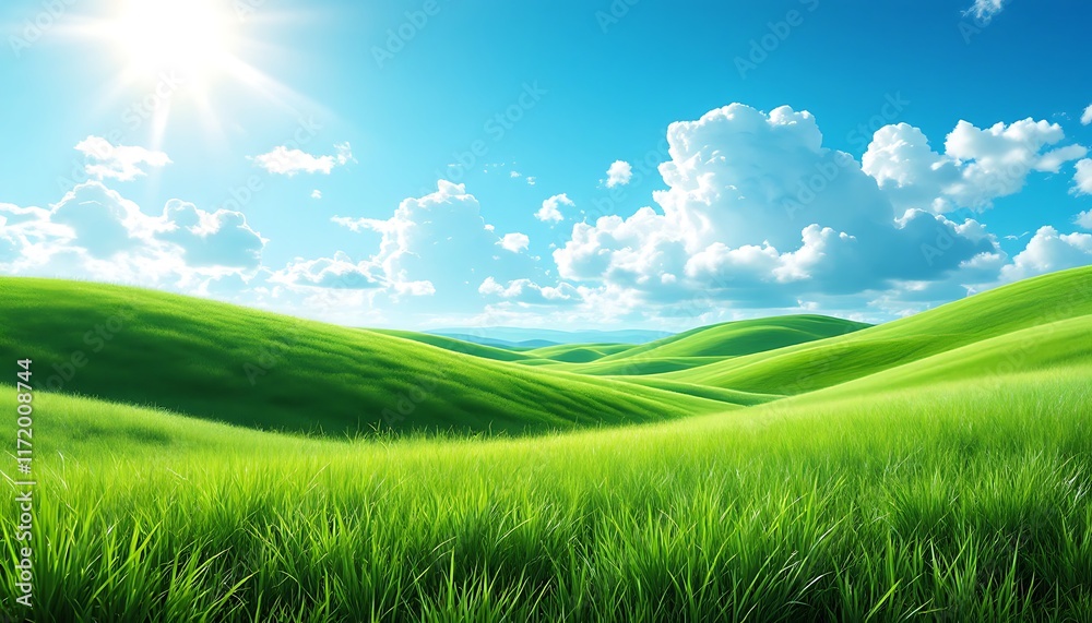 Serene Green Rolling Hills under a Sunny Sky Serene Green Rolling Hills under a Sunny Sky