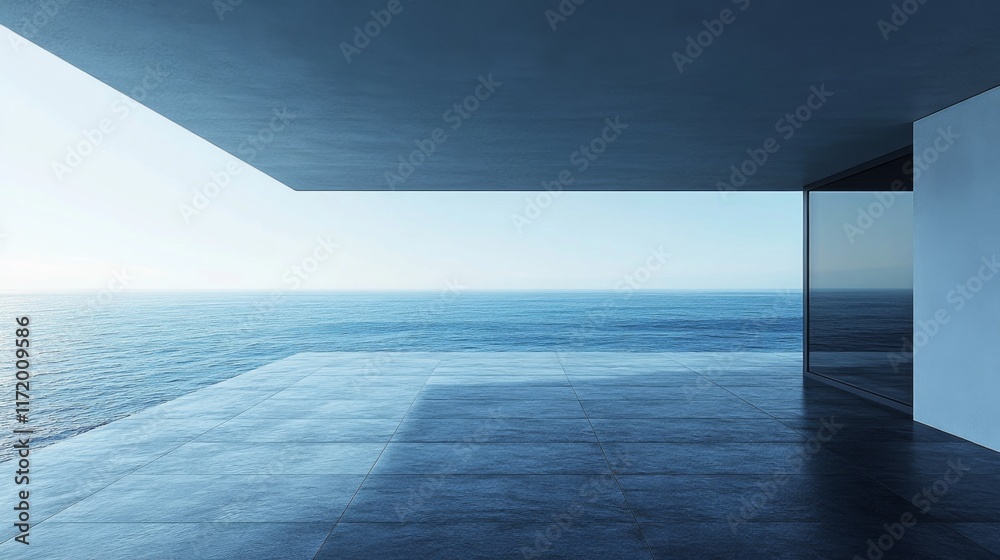 Minimalistic architecture with a serene ocean view Minimalistic architecture with a serene ocean view