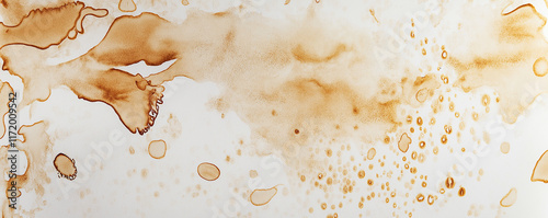 Abstract brown coffee stains creating artistic texture on white background