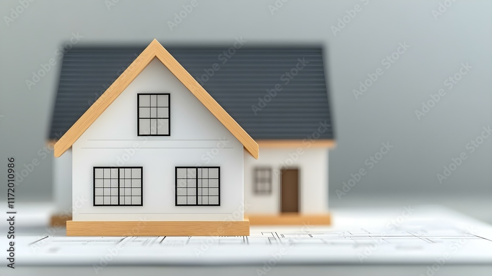 Detailed architectural model of a modern house on blueprint with clear background highlighting design and construction aspects Detailed architectural model of a modern house on blueprint with clear background highlighting design and construction aspects