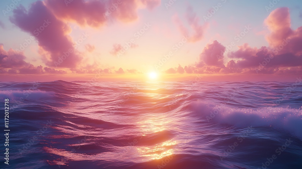 Obraz premium Sunset over ocean waves coastal landscape nature photography