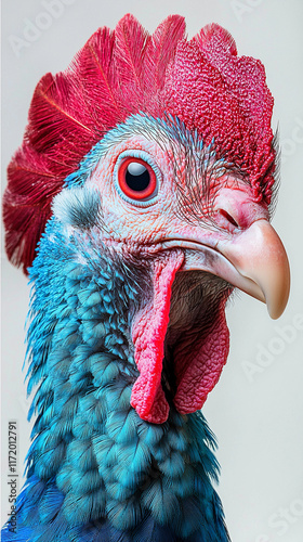 Close-up portrait of a vibrant blue and red turkey. photo