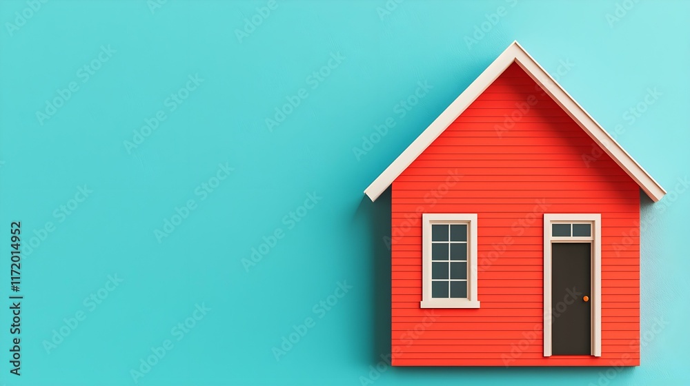 Bright Red House Model on a Vibrant Teal Background Ideal for Real Estate and Home Decor Concepts Bright Red House Model on a Vibrant Teal Background Ideal for Real Estate and Home Decor Concepts