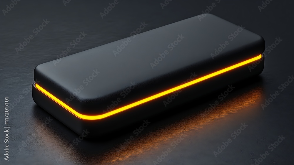 Illuminated black rectangular box on dark surface. Illuminated black rectangular box on dark surface.