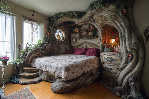 Whimsical Tree Trunk Bedroom Bed Design