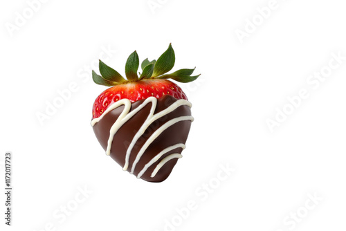 Valentine Day: Valentine Day concept: A chocolate-dipped strawberry with a drizzle of white chocolate isolated on white background.
