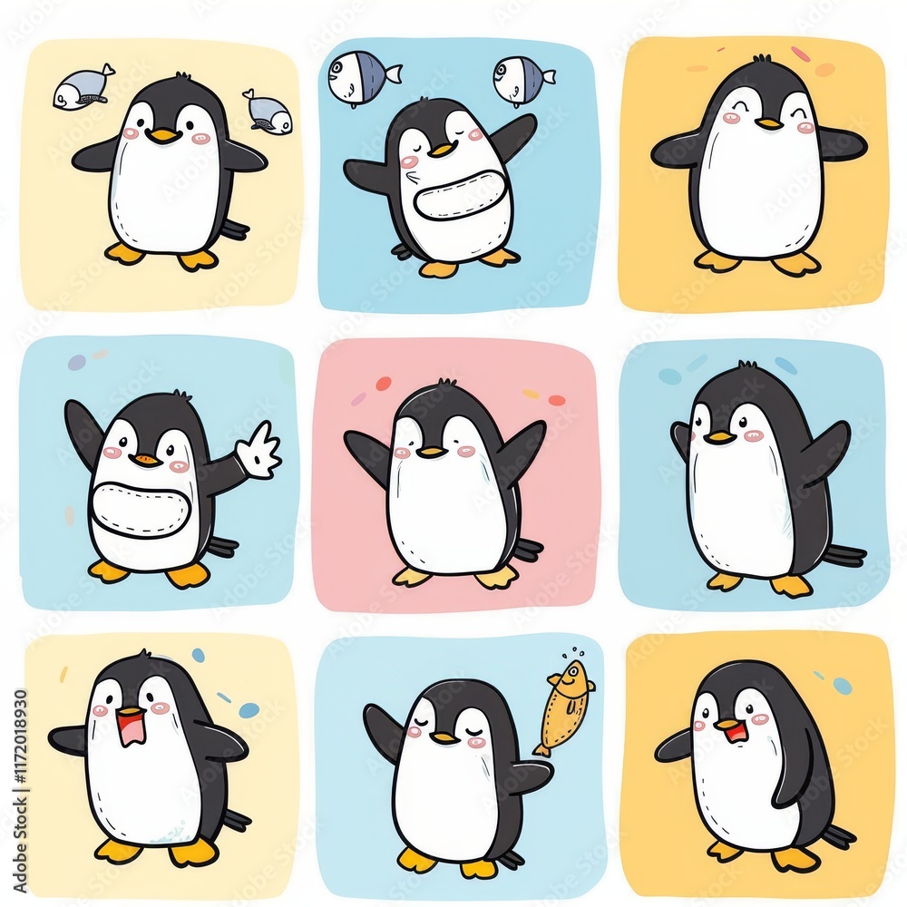 Obraz premium A charming penguin drawn in a cartoon style