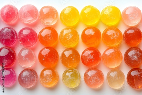 Close-up of colorful jelly candies with glowing highlights