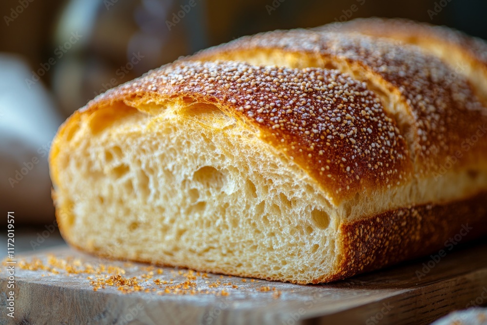 Freshly baked loaf of bread with a golden crust Freshly baked loaf of bread with a golden crust