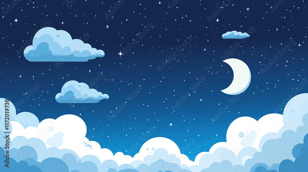 Night sky filled with stars and clouds above a serene landscape at dusk Night sky filled with stars and clouds above a serene landscape at dusk