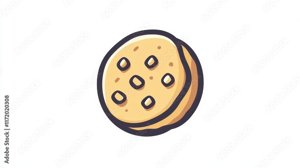 Fototapeta premium Hand-Drawn Cartoon Cookie with Chocolate Chips on White Background