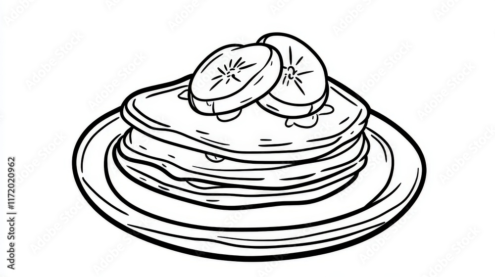 Delicious breakfast pancakes with banana slices on a plate