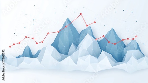 Abstract illustration of mountain range with upward trend line, representing growth and success. photo