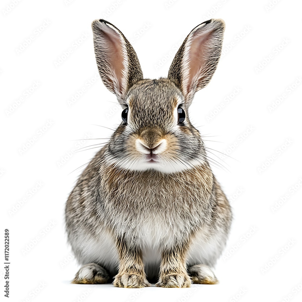 Fototapeta premium Cute bunny rabbit portrait, isolated on white background, studio shot.