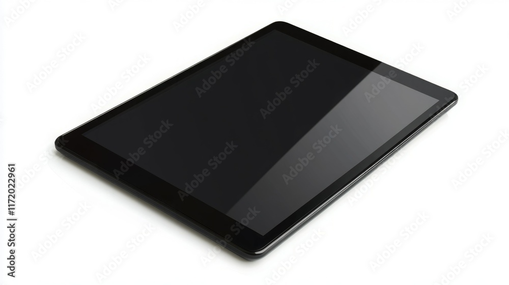 Sleek black tablet computer isolated on white background. Modern technology. Sleek black tablet computer isolated on white background. Modern technology.