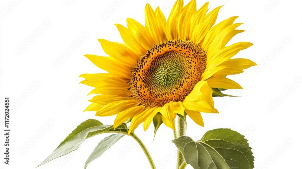Fototapeta premium Vibrant sunflower against a white background. A symbol of summer and joy.
