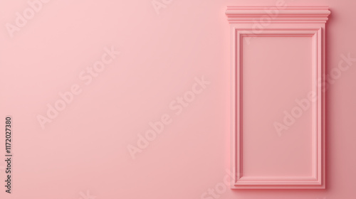 Pink wall with decorative frame on light pink gradient background