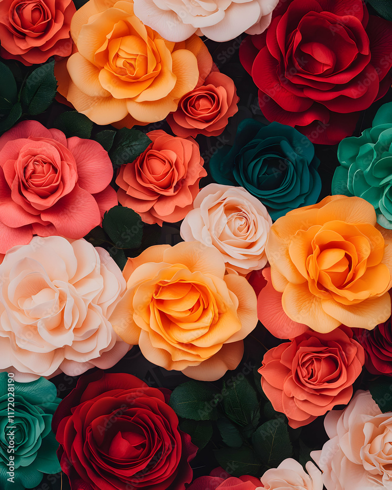 Vibrant paper flowers arrangement indoor studio floral art display colorful environment close-up view creative concept for home decor Vibrant paper flowers arrangement indoor studio floral art display colorful environment close-up view creative concept for home decor