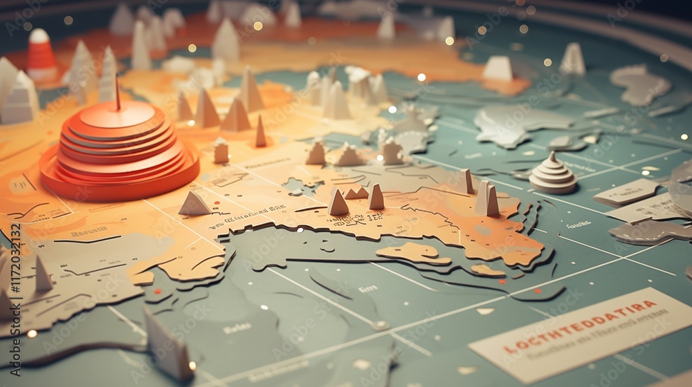 Paper cut of a futuristic travel map with digital, soft natural light, space in the center,generative ai illustration Paper cut of a futuristic travel map with digital, soft natural light, space in the center,generative ai illustration