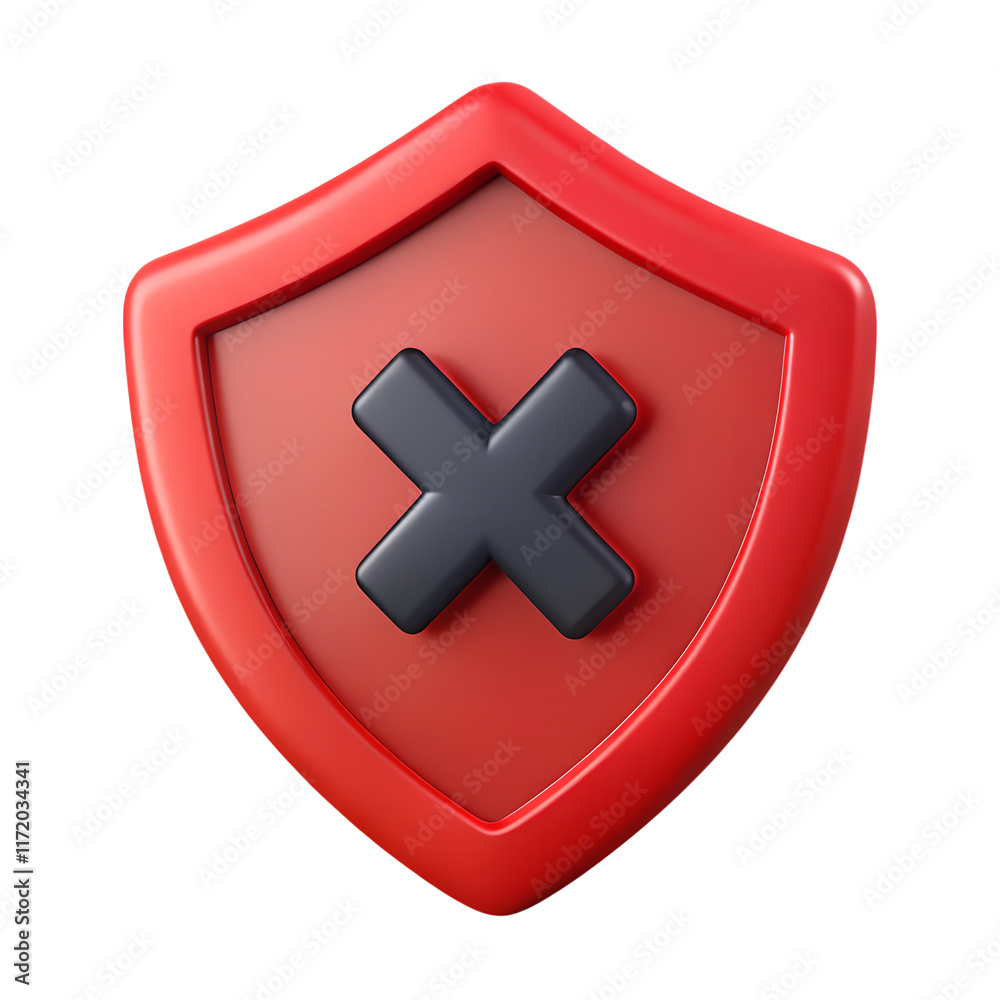 Obraz premium Red Shield with Cross Icon, Security Warning and Protection Symbol 3D icon
