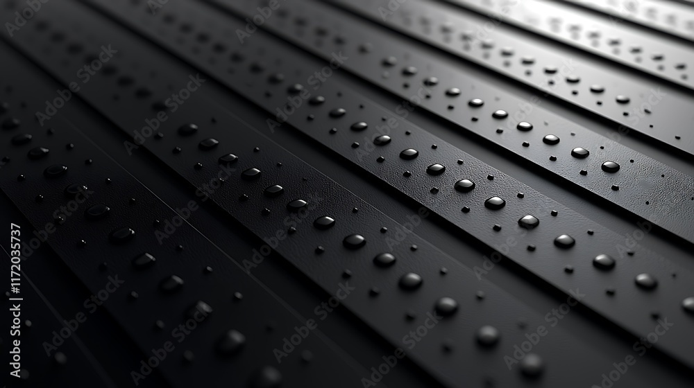 Abstract dark metallic surface with evenly spaced circular protrusions, creating a textured, diagonal pattern. Abstract dark metallic surface with evenly spaced circular protrusions, creating a textured, diagonal pattern.