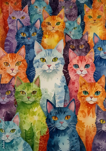 set of cartoon cats
