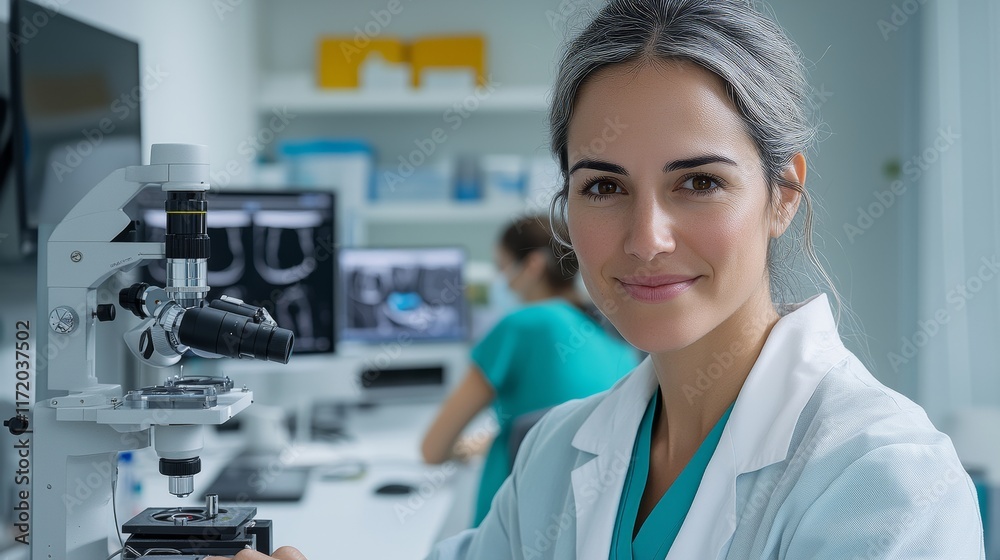 Scientist Analyzing Under Microscope Scientist Analyzing Under Microscope