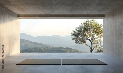 Serene Modern Interior with Minimalist Design and Mountain View