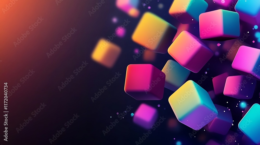 Vivid Colorful Cubes Floating In Dark Space Vivid Colorful Cubes Floating In Dark Space