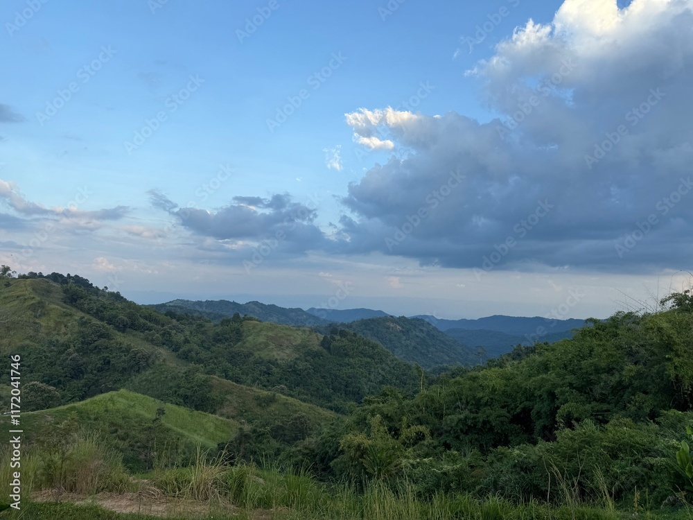 Serene Mountain Panorama Under a Blue Sky Serene Mountain Panorama Under a Blue Sky