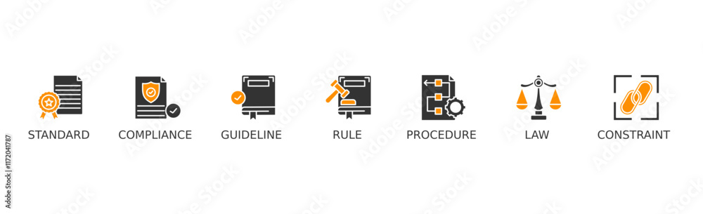 Regulation banner web icon vector illustration concept with icon of standard, compliance, guideline, rule, procedure, law and constraint Regulation banner web icon vector illustration concept with icon of standard, compliance, guideline, rule, procedure, law and constraint