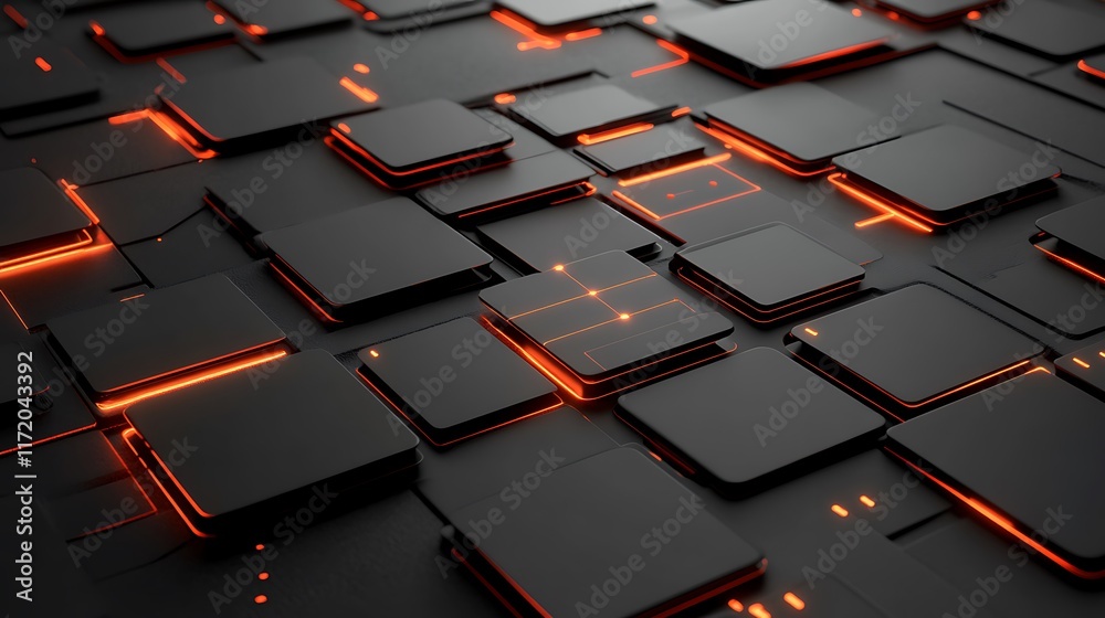 Fototapeta premium Abstract Black Squares with Orange Neon Lights