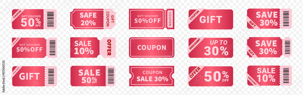 Romantic coupon discount promotion or gift voucher set isolated on white background Romantic coupon discount promotion or gift voucher set isolated on white background