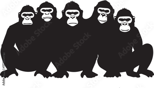 Silhouette of a band of gorillas vector silhouette