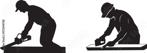 Silhouette of a carpenter sawing wood vector silhouette