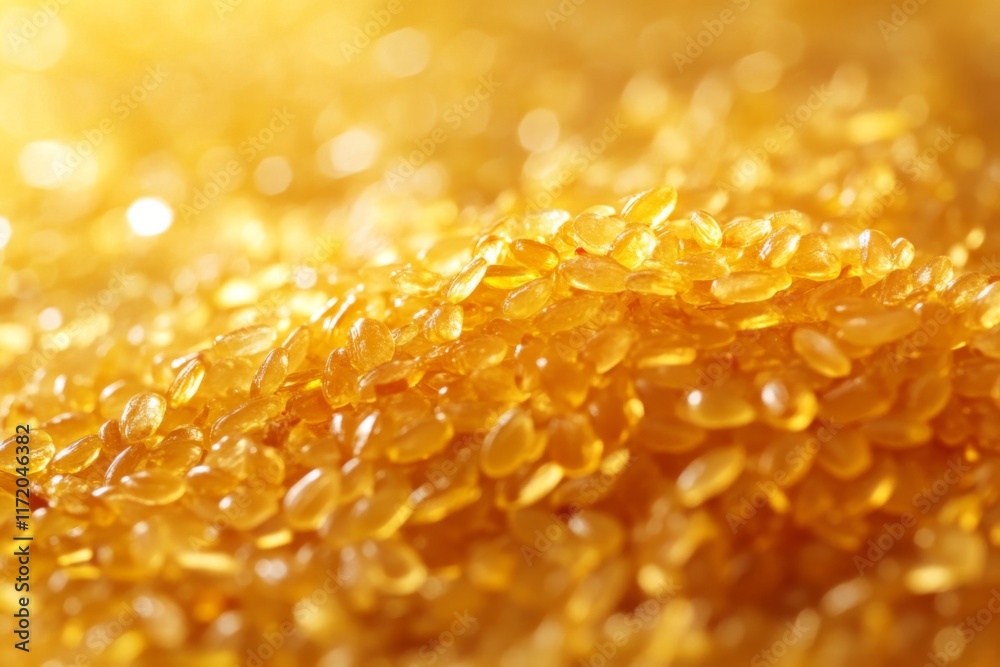 Close-up of shiny golden rice grains with glowing highlights Close-up of shiny golden rice grains with glowing highlights