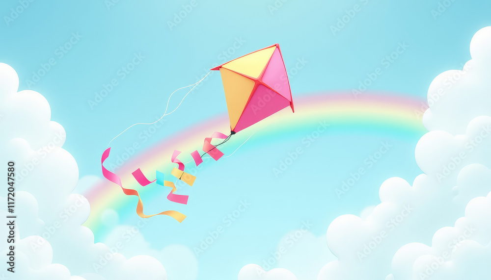 Red Kite Flying Over a Rainbow in Spring Red Kite Flying Over a Rainbow in Spring