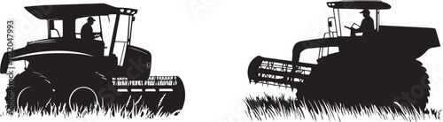 Silhouette of a farmer driving a combine harvester in a field vector silhouette