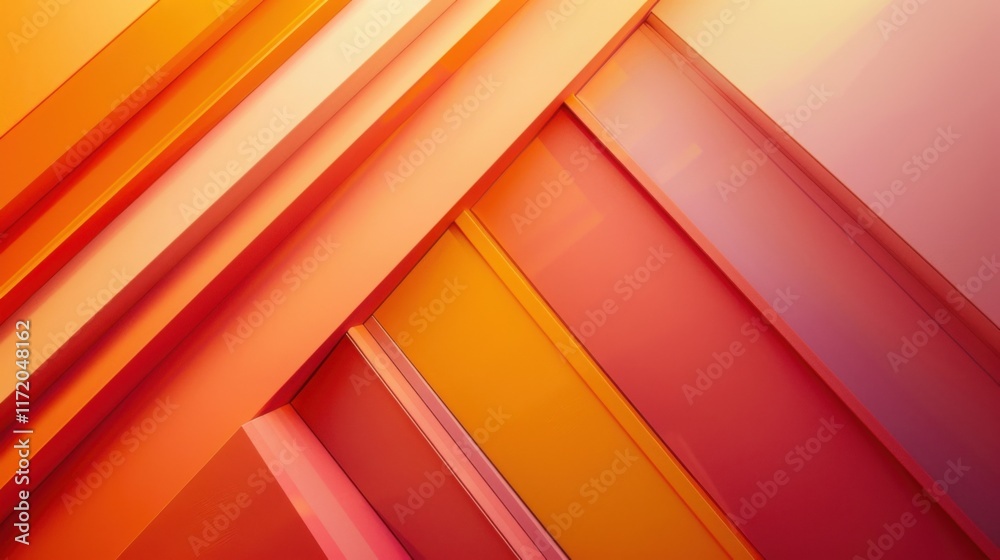 Abstract Orange and Red Geometric Shapes: A Vibrant Diagonal Composition of Interlocking Lines and Hues