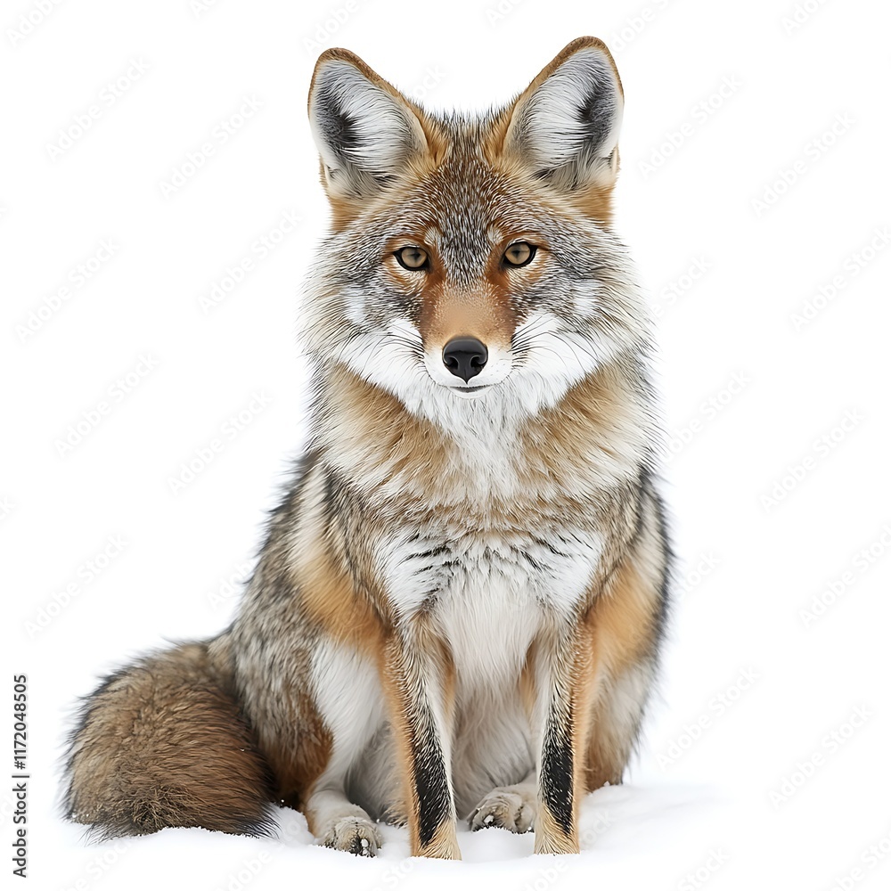 Coyote sitting in snow, wildlife portrait, winter scene, nature photography, for wildlife books. Coyote sitting in snow, wildlife portrait, winter scene, nature photography, for wildlife books.