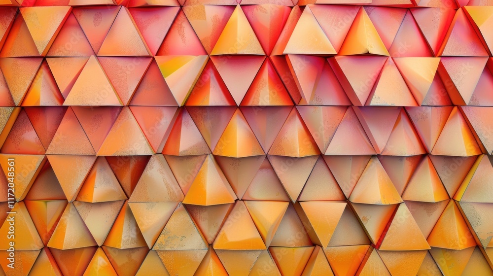 Abstract Geometric Pattern of Orange and Red Triangles: A 3D Textured Wall Design