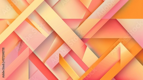 Obraz na płótnie Abstract Geometric Pattern Design with Warm Color Palette, Intersecting Lines and Shapes, Gradient Hues of Orange, Pink, and Yellow w salonie