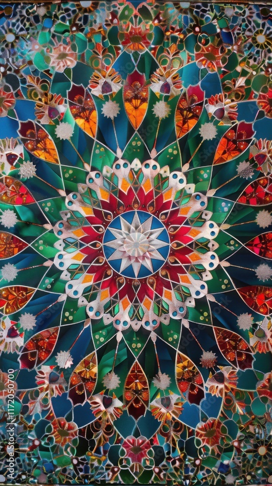 Vibrant Kaleidoscope Mandala: A Symphony of Colors and Geometric Patterns