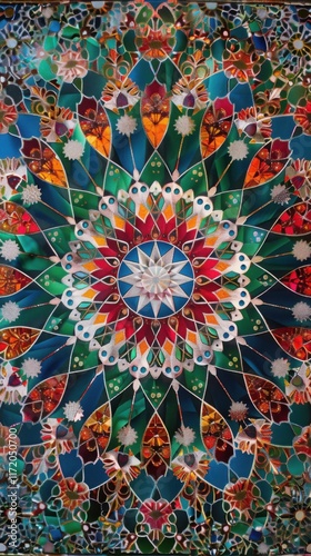 Obraz na płótnie Vibrant Kaleidoscope Mandala: A Symphony of Colors and Geometric Patterns w salonie