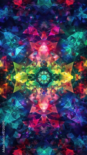 Kaleidoscopic Symphony of Vibrant Colors: A Dazzling Abstract Artwork of Geometric Patterns and Prismatic Hues