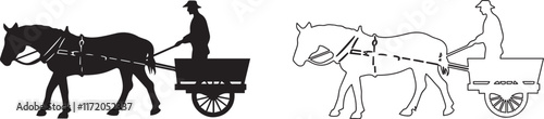 Silhouette of a farmer leading a horse-drawn cart vector silhouette