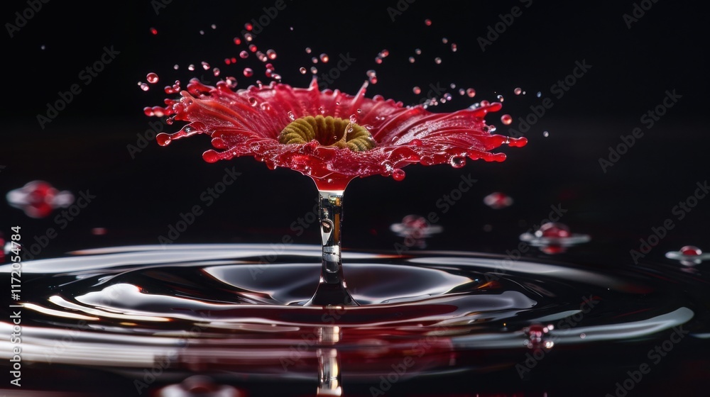 Stunning Red Flower Water Drop Impact Macro Photography